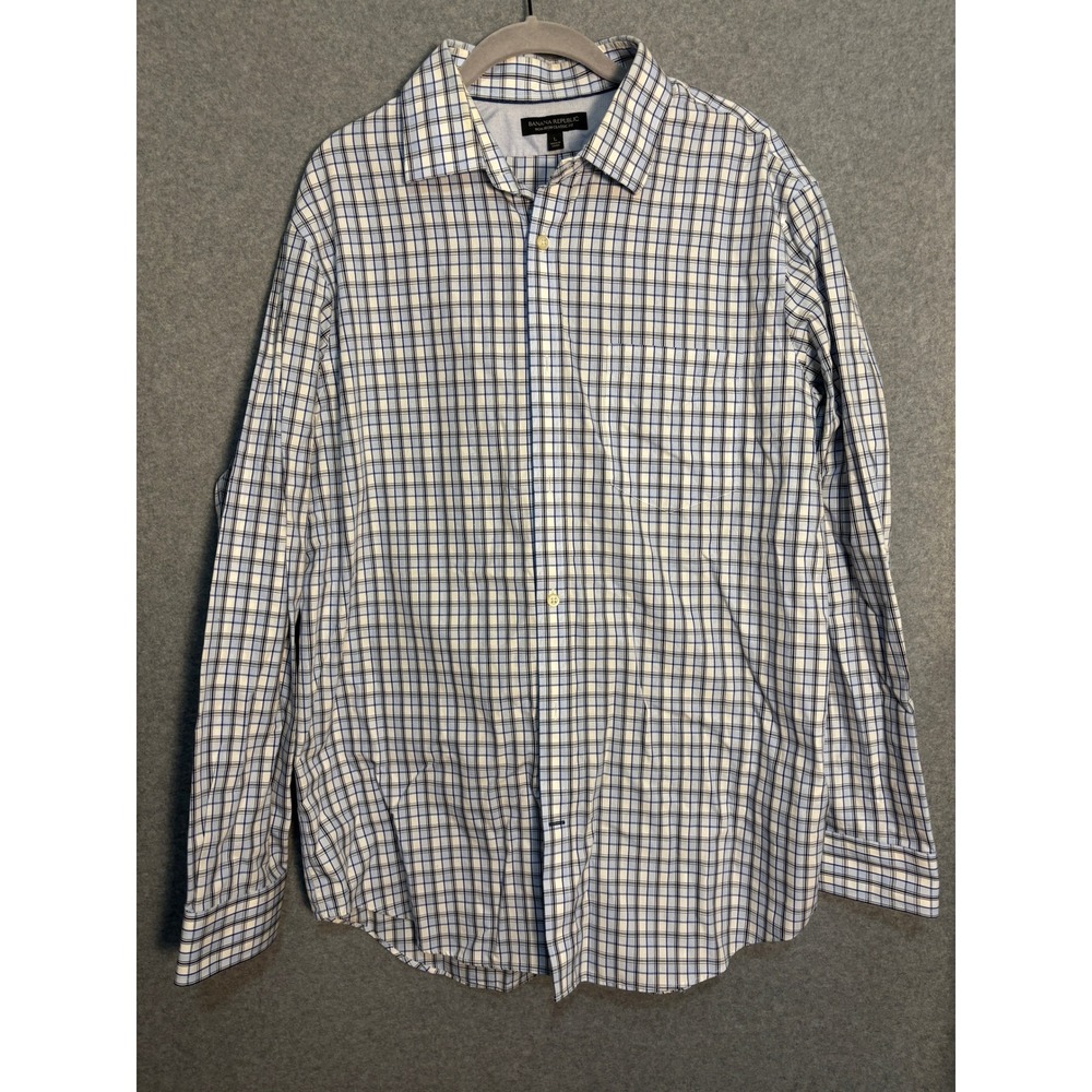 Banana Republic Button Down Shirt Men L Blue Plaid Non Iron Classic Cotton